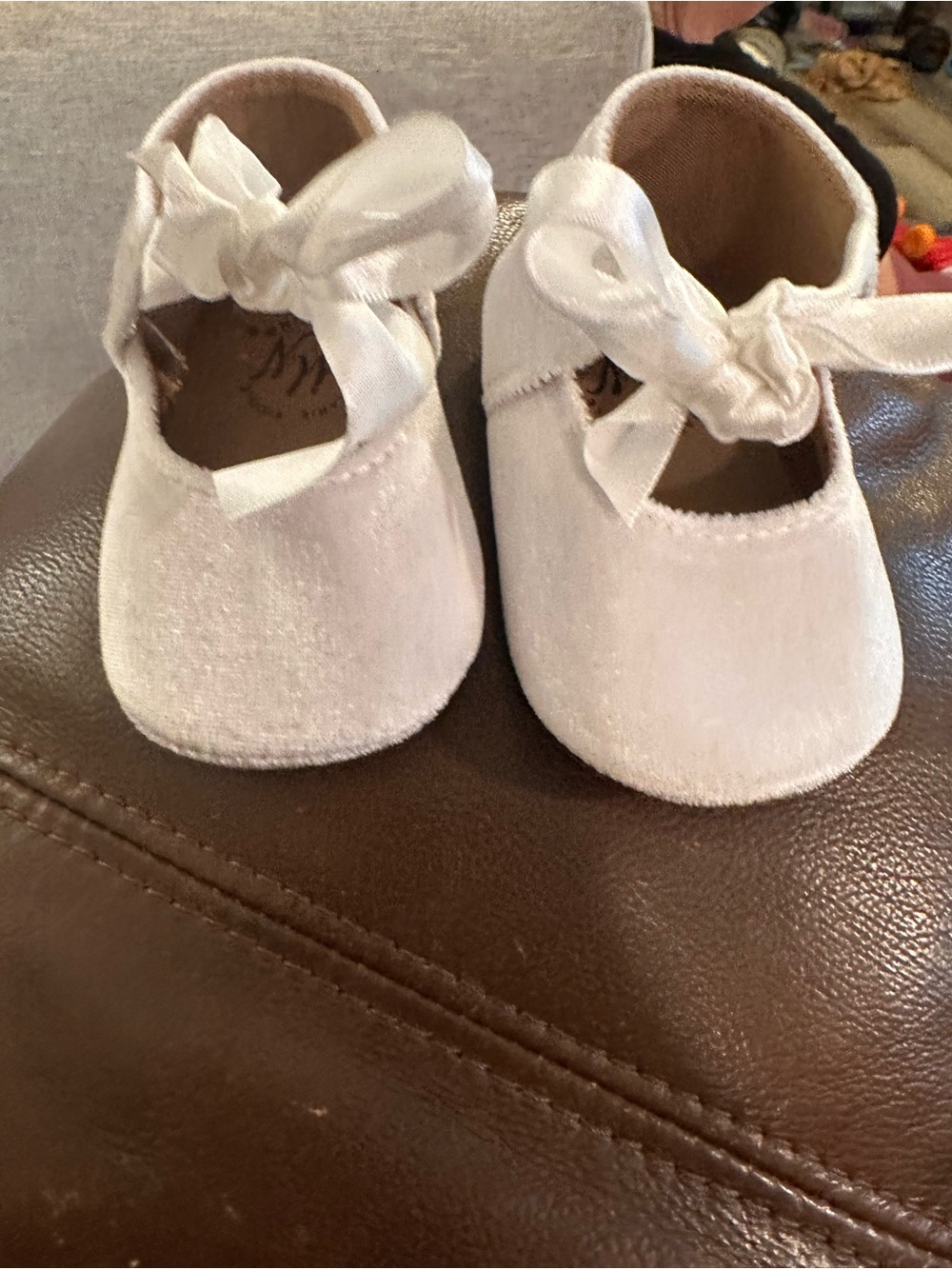 White Baby Shoes with Satin Bow